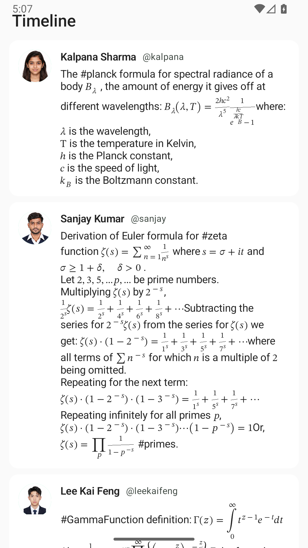 Timeline - social feed of proofs