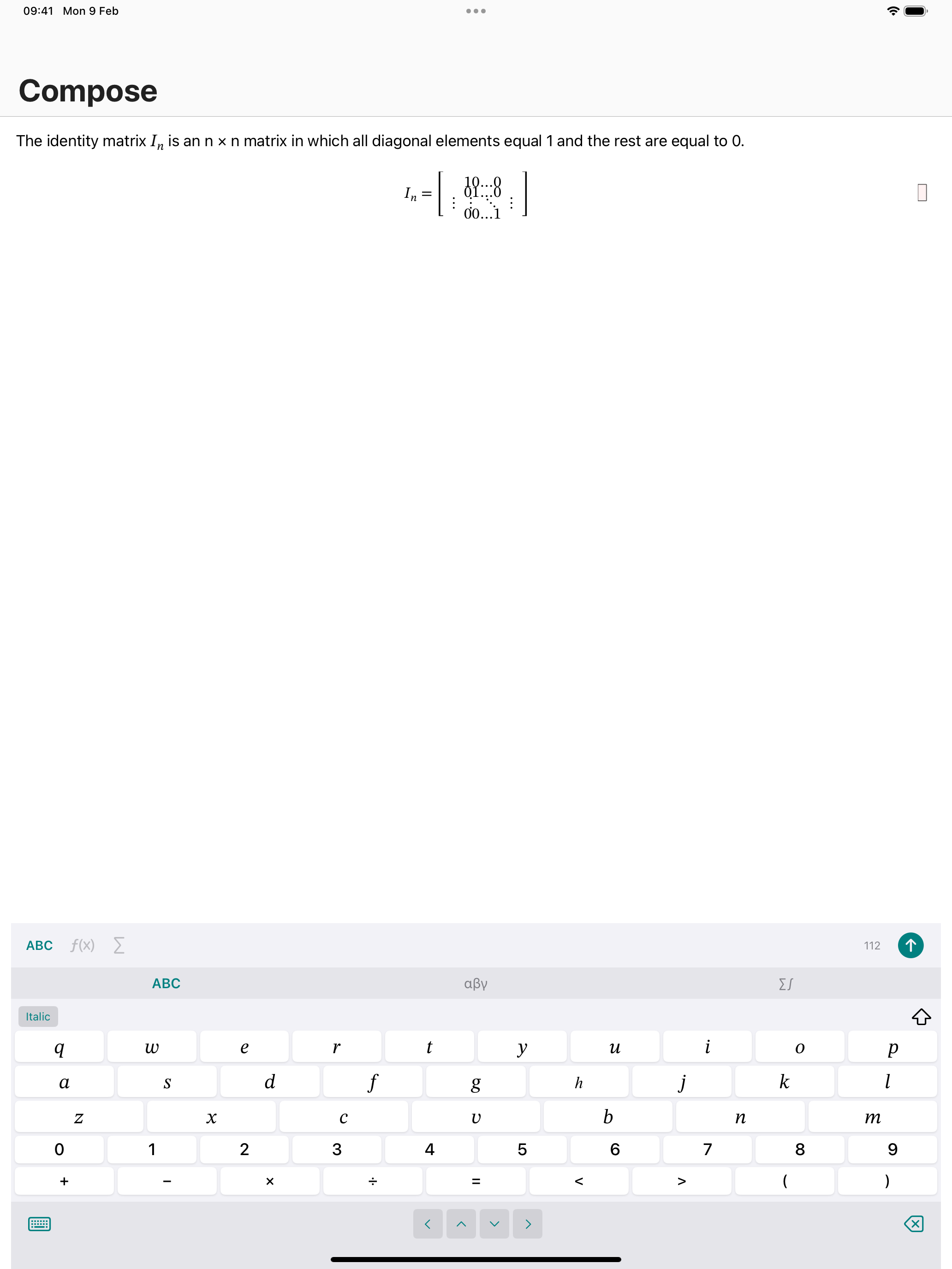 Math equation editor on tablet