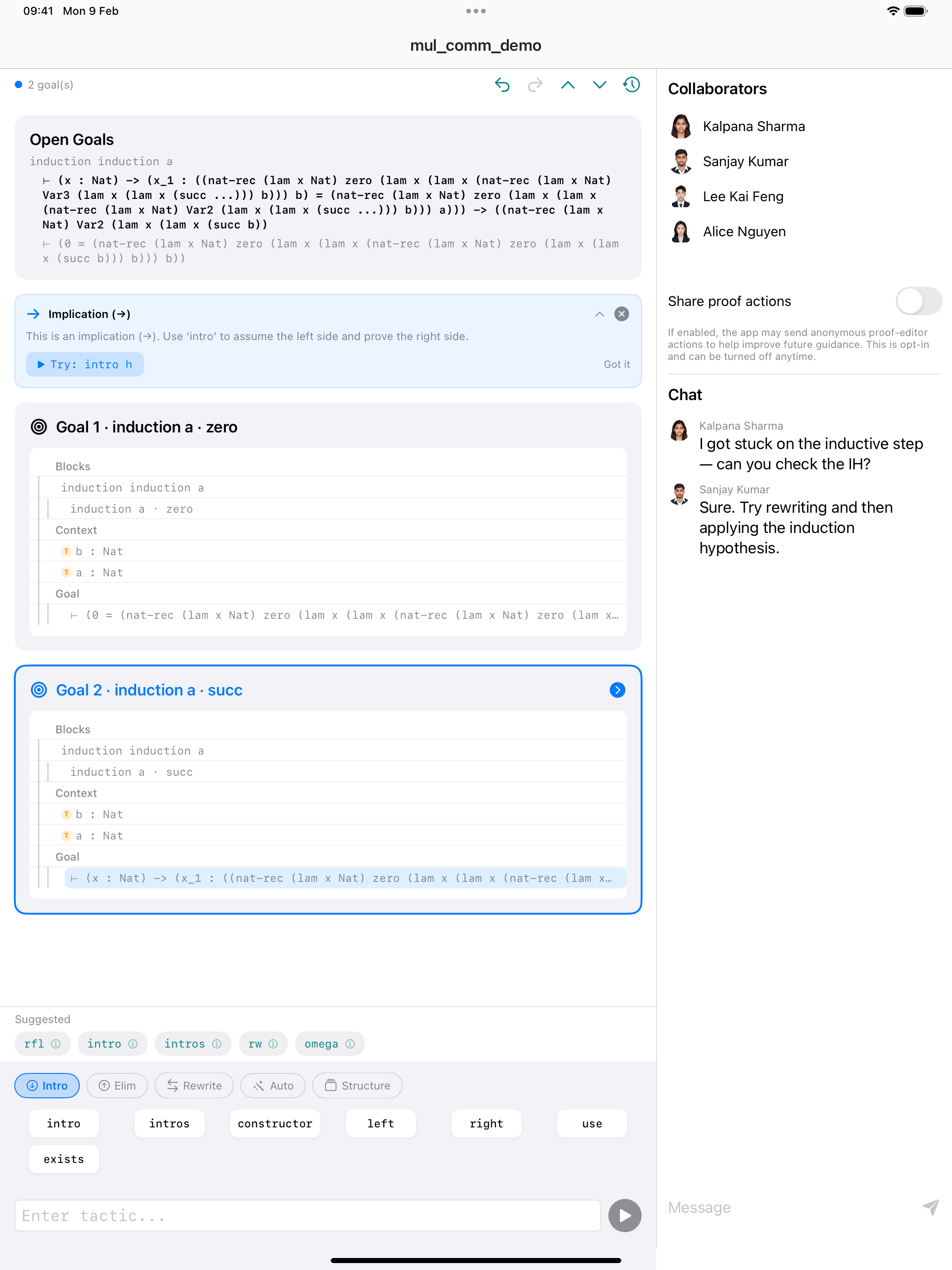 Collaborative proof editor on tablet